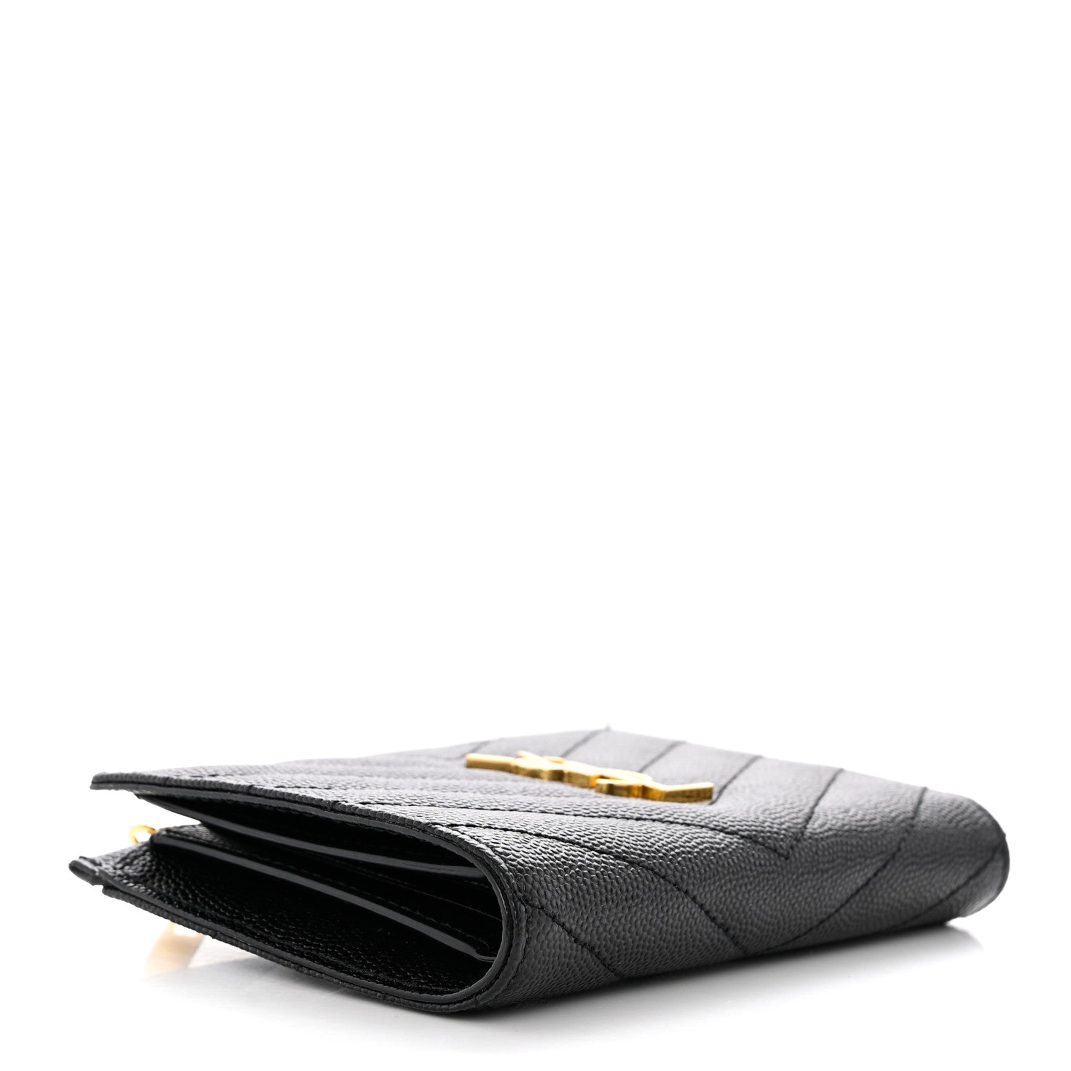 Saint Laurent Grain De Poudre Matelasse Chevron Monogram Zipped Two-Part Wallet Black 4 of 8