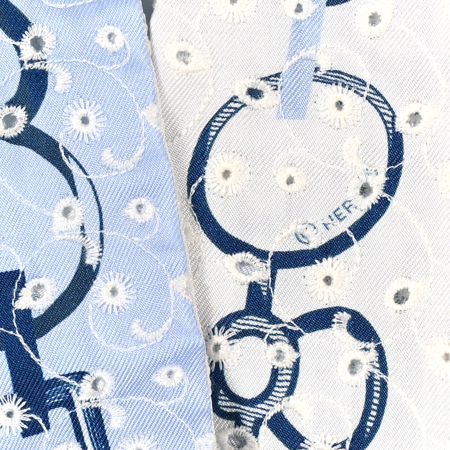 Hermes Silk Embroidered Do Re Boucles Broderie Anglaise Twilly Bleu White Marine 4 of 4