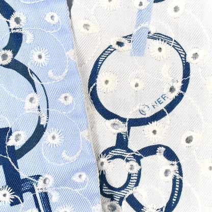Hermes Silk Embroidered Do Re Boucles Broderie Anglaise Twilly Bleu White Marine 4 of 4