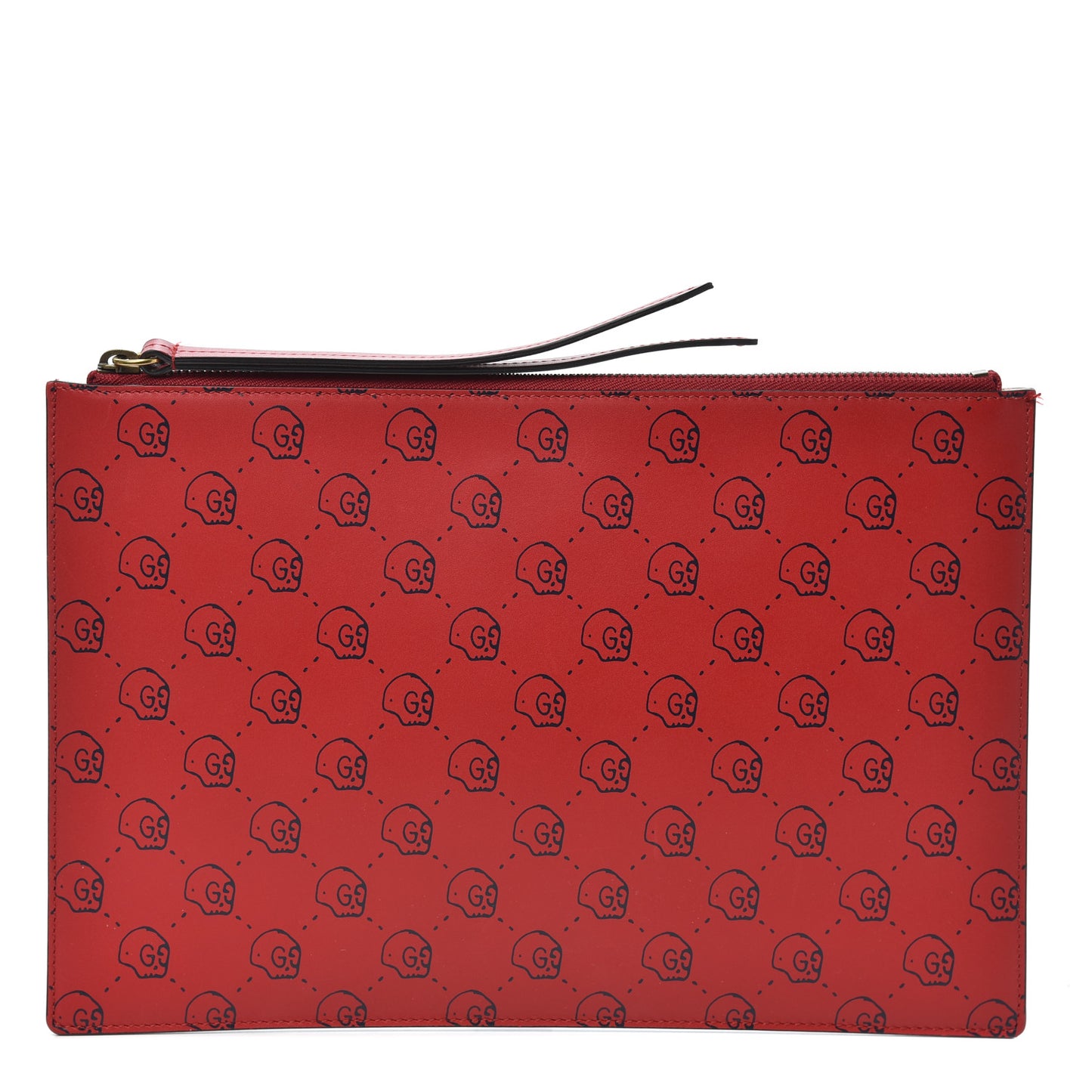 Calfskin GucciGhost Hamlet Skull Zip Pouch Hibiscus Red