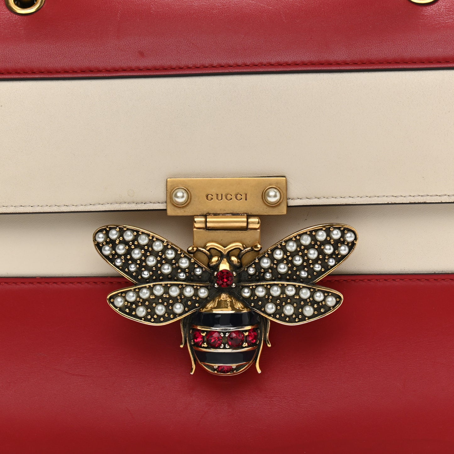 Calfskin Sylvie Web Small Queen Margaret Top Handle Bag Hibiscus Red Mystic White