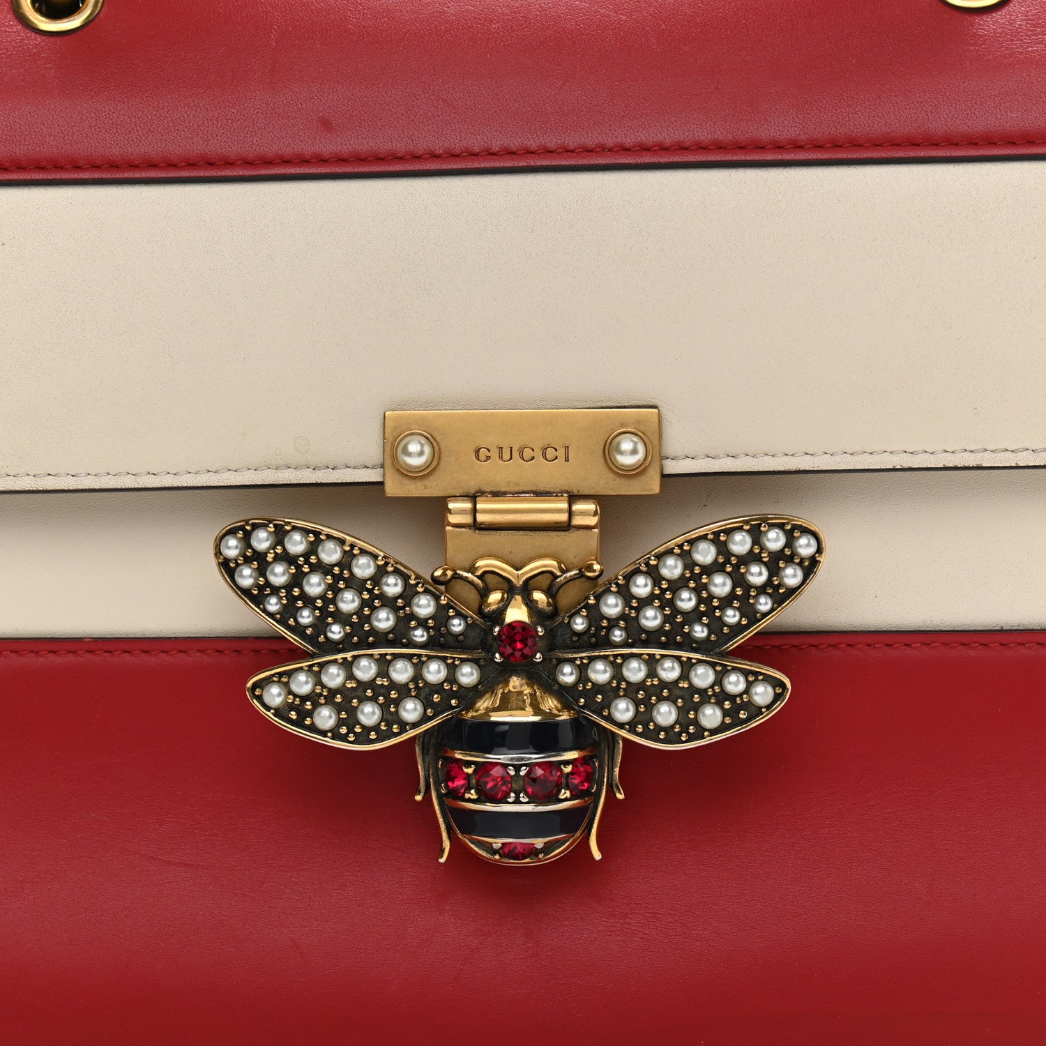 Gucci Calfskin Sylvie Web Small Queen Margaret Top Handle Bag Hibiscus Red Mystic White 8 of 16
