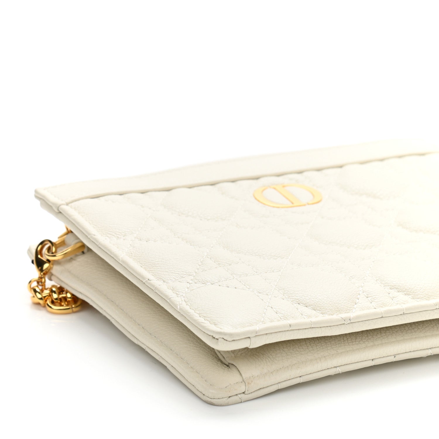 Christian Dior Calfskin Cannage Caro Zipped Pouch With Chain Latte 9 of 10