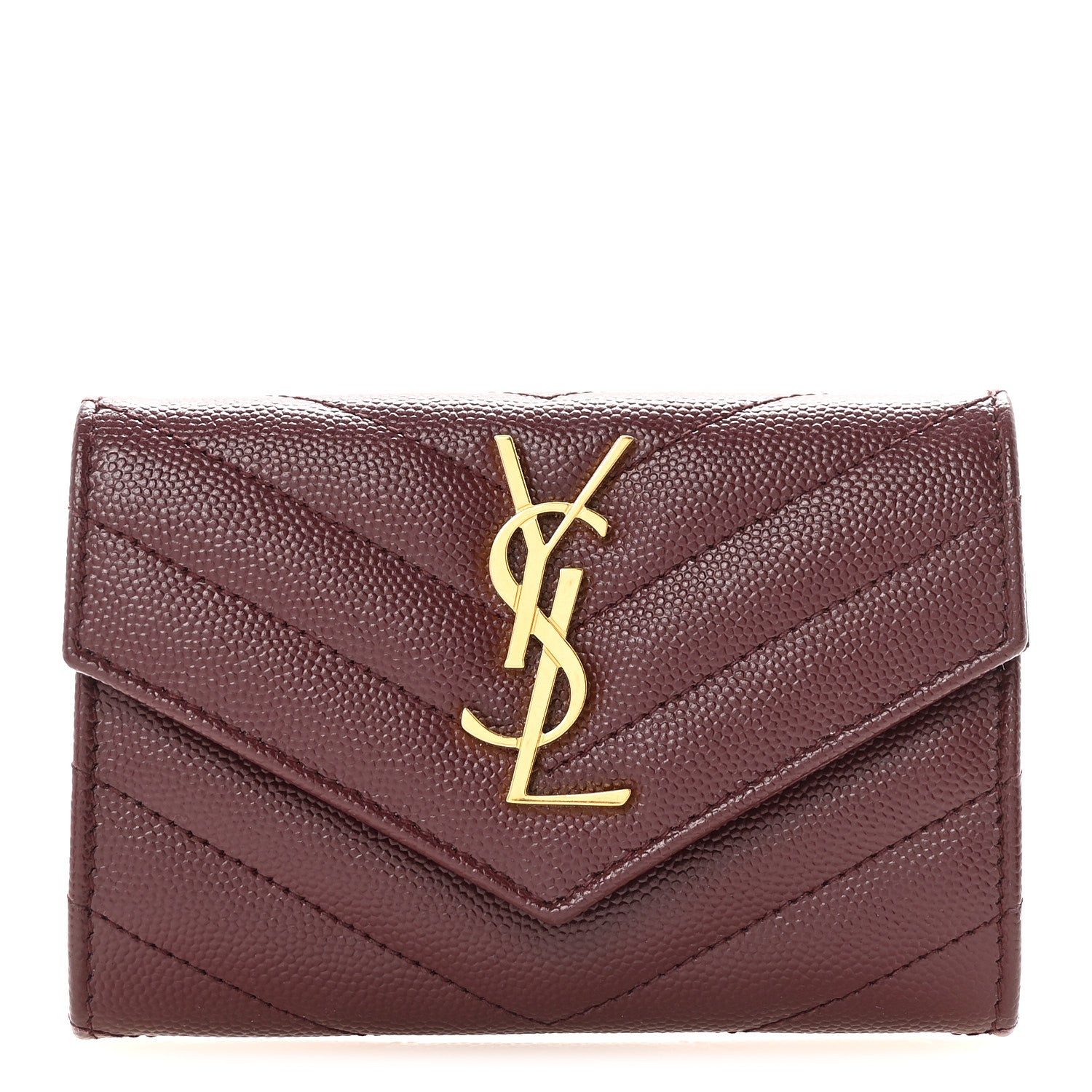 Saint Laurent Grain De Poudre Matelasse Chevron Small Monogram Envelope Wallet Rouge Legion 1 of 7