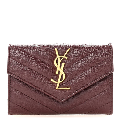 Saint Laurent Grain De Poudre Matelasse Chevron Small Monogram Envelope Wallet Rouge Legion 1 of 7