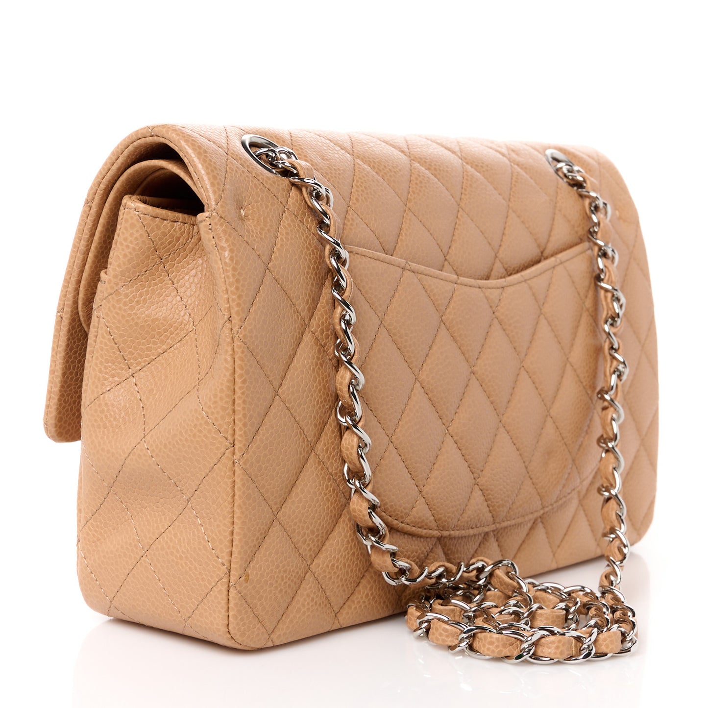 Caviar Quilted Medium Double Flap Beige