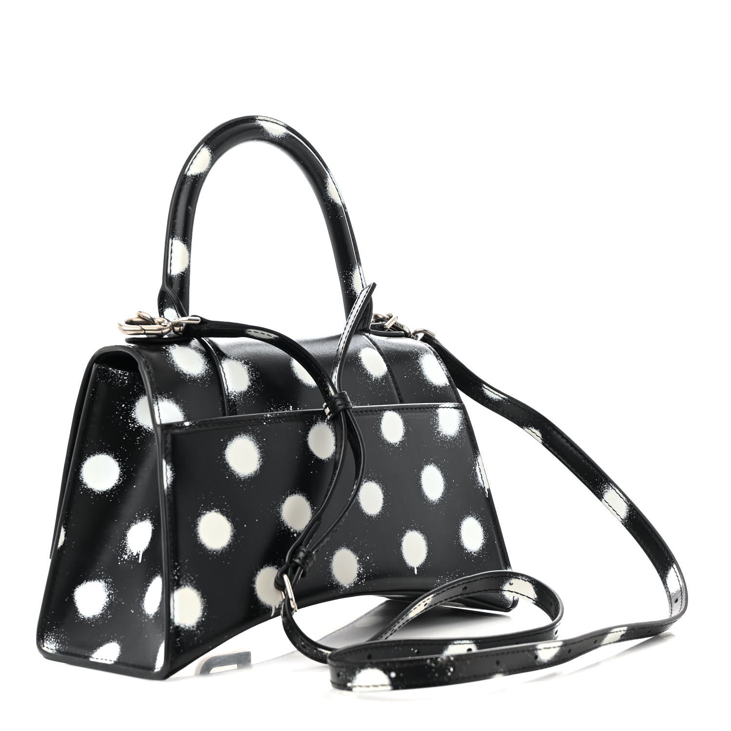 Balenciaga Smooth Calfskin Spray Polka Dot Small Hourglass Top Handle Bag Black White 3 of 13
