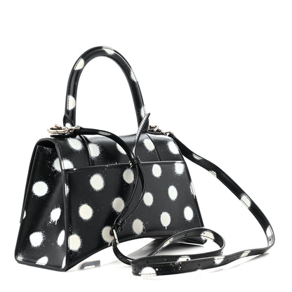Balenciaga Smooth Calfskin Spray Polka Dot Small Hourglass Top Handle Bag Black White 3 of 13