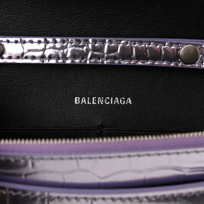Balenciaga Shiny Metallic Calfskin Crocodile Embossed Hourglass Chain Bag Lilac 6 of 11