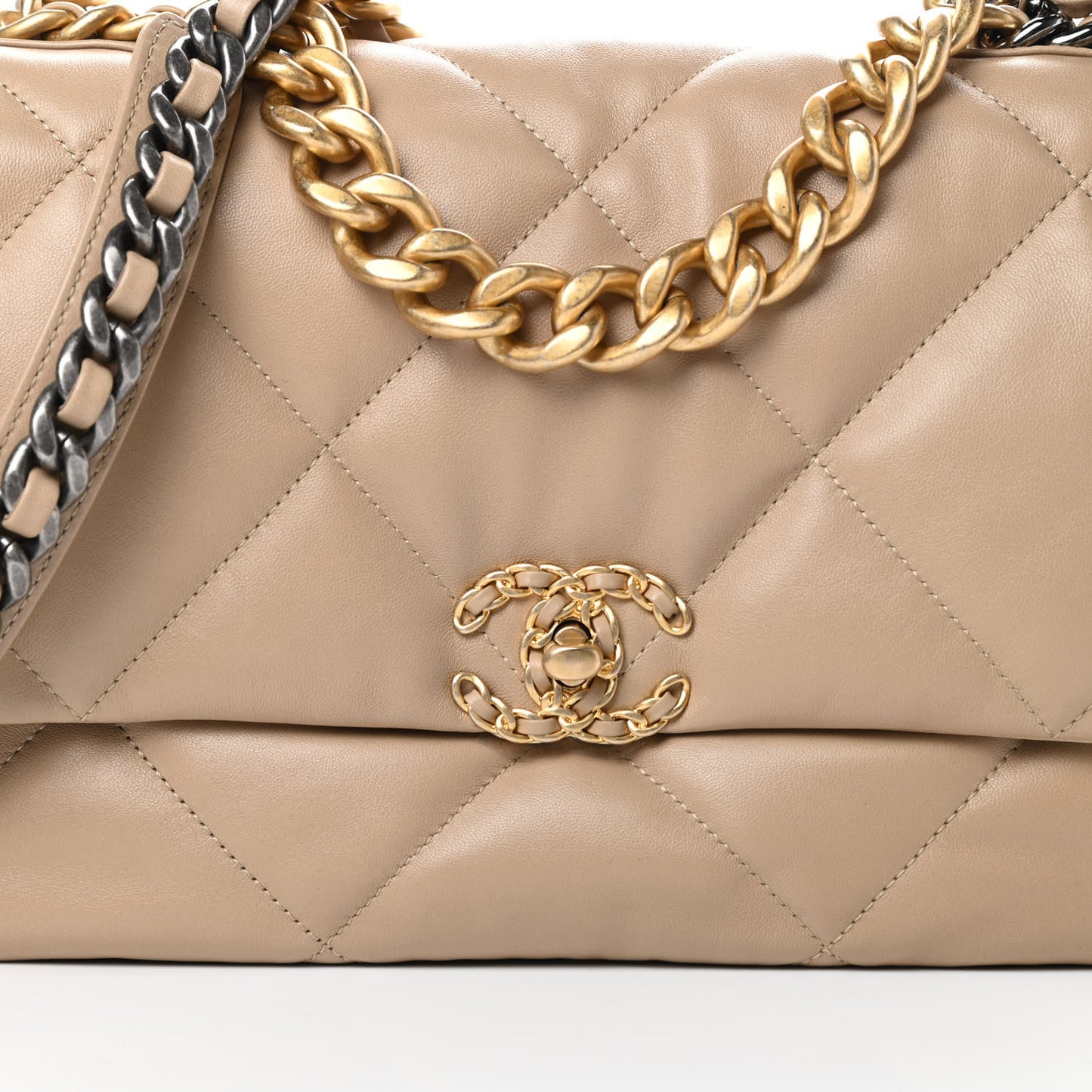 Lambskin Quilted Large Chanel 19 Flap Dark Beige
