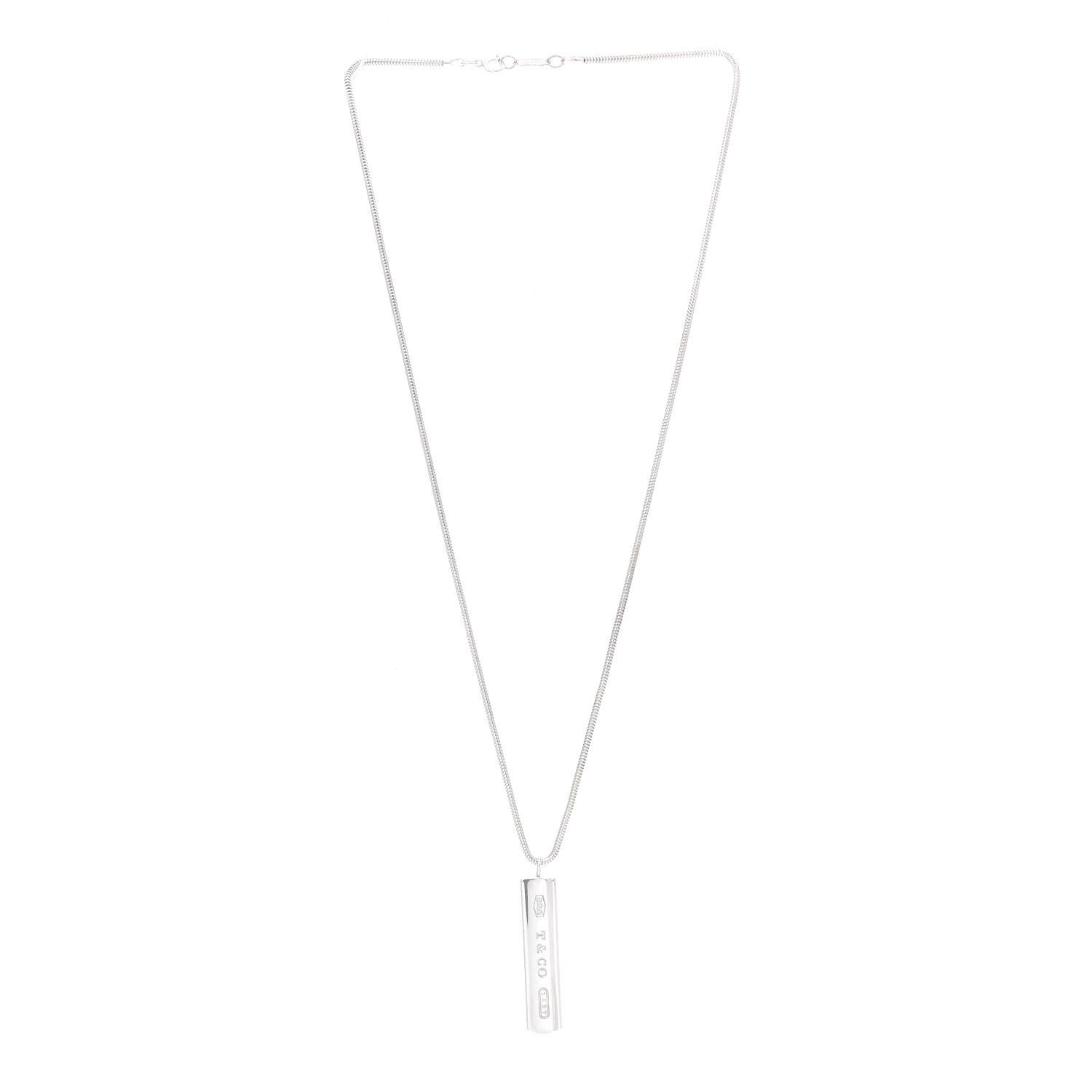Tiffany Sterling Silver 1837 Bar Pendant Necklace 3 of 7