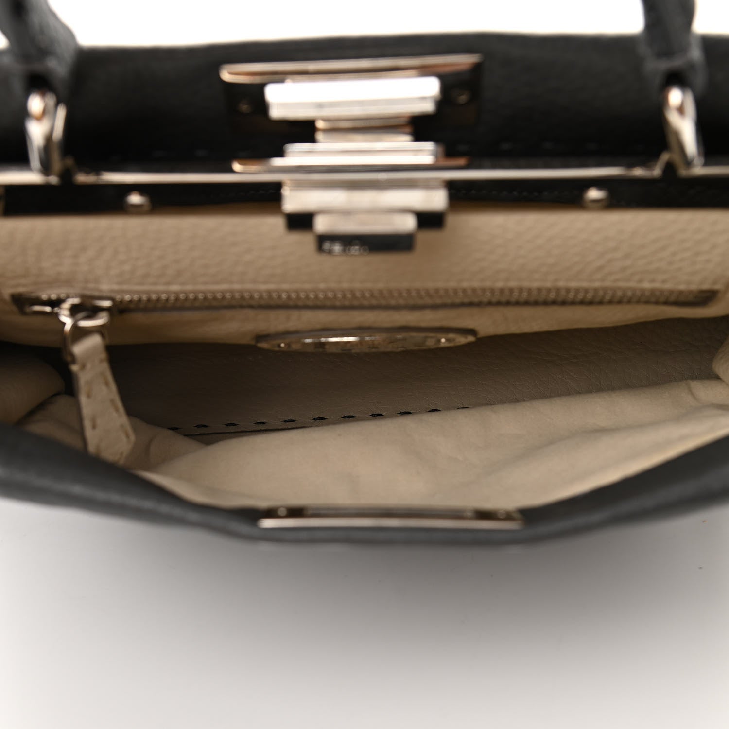Fendi Cuoio Romano Selleria Bi-Color Medium Peekaboo Iconic Satchel Asfalto Latte 5 of 12