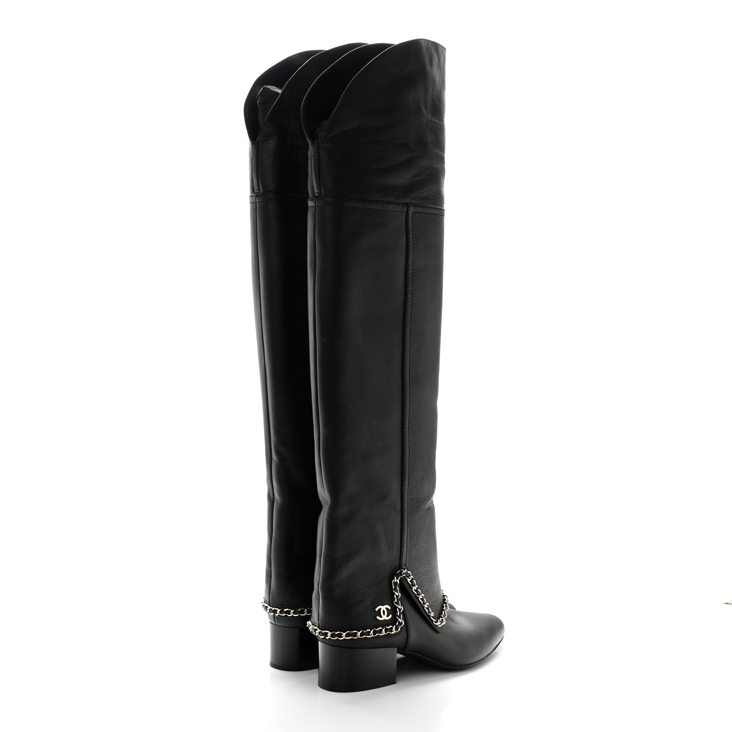 Chanel Calfskin Knee High Chain Boots 39 Black 4 of 18