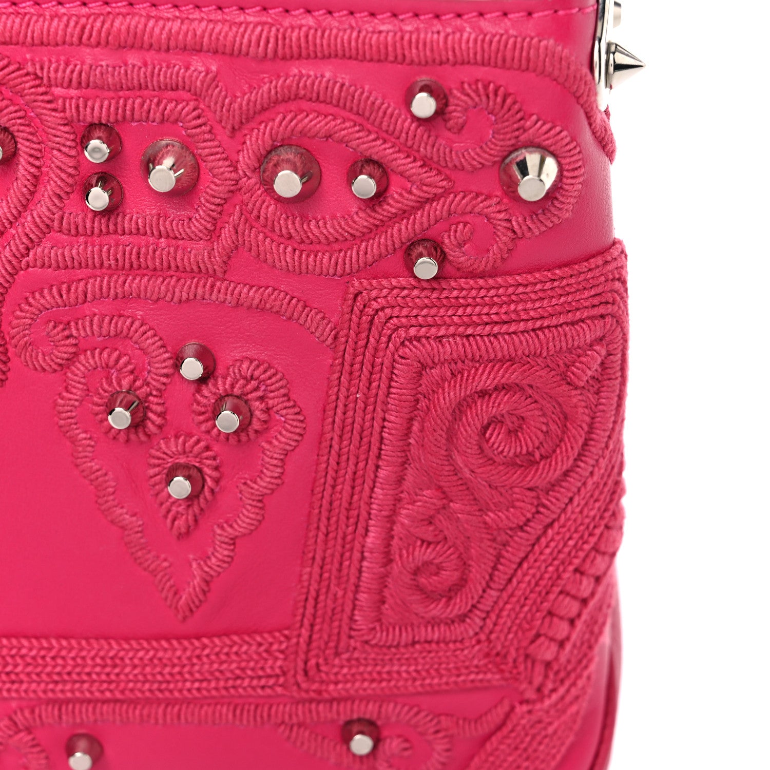 Christian Louboutin Calfskin Small Triloubi Embroidered Studded Chain Bag Pink 13 of 13