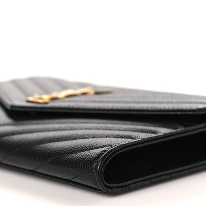 Saint Laurent Grain De Poudre Matelasse Chevron Monogram Envelope Clutch Black 9 of 10