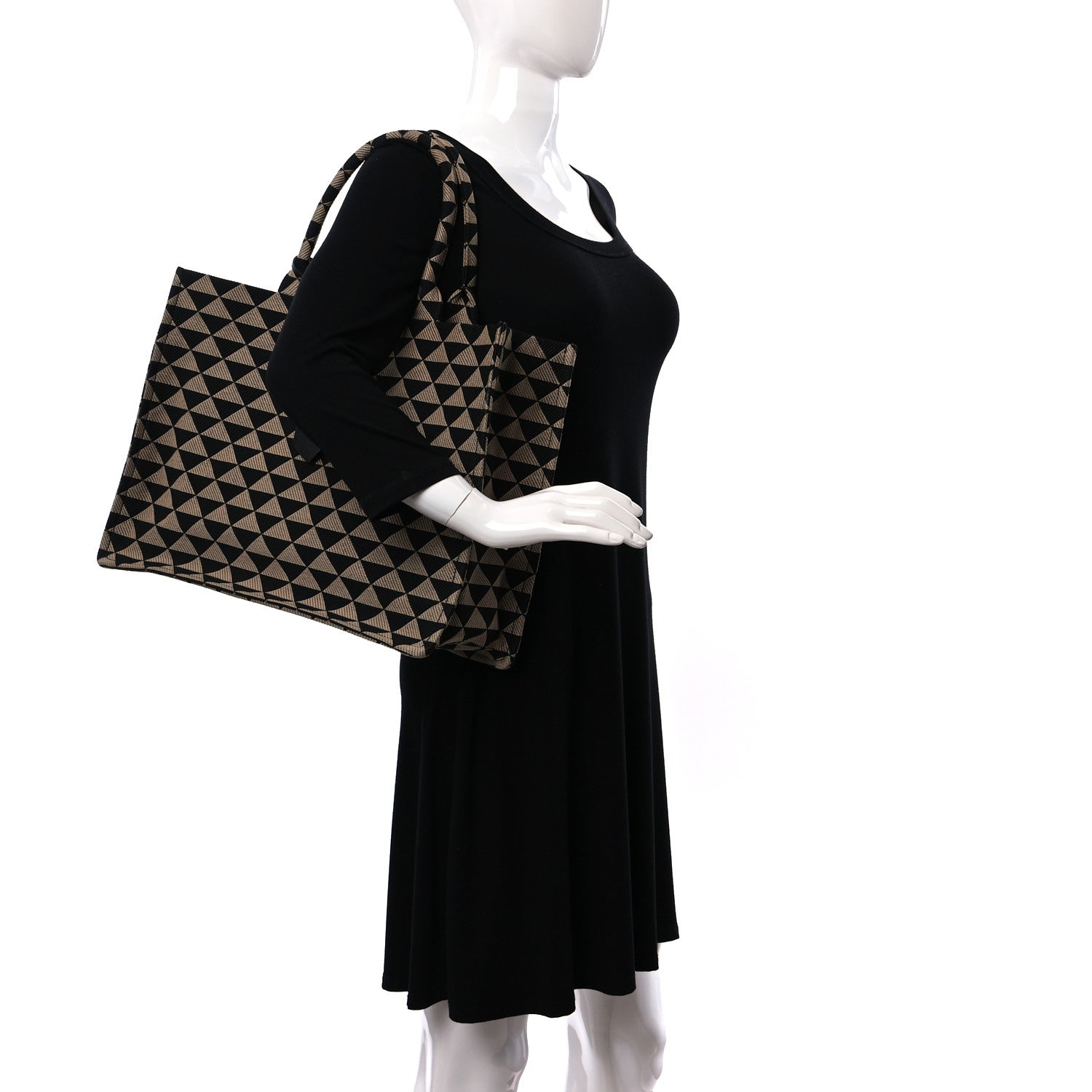 Prada Jacquard Saffiano Triangolo Symbole Embroidered Large Tote Black Corda 2 of 11