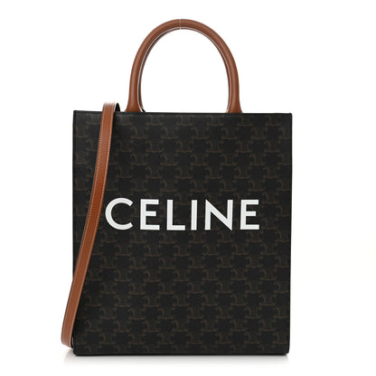 Celine Triomphe Canvas Calfskin Small Vertical Cabas Tan 1 of 9