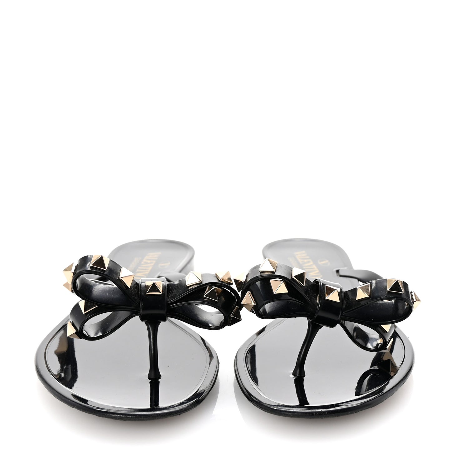 PVC Jelly Rockstud Bow Thong Sandals 38 Black