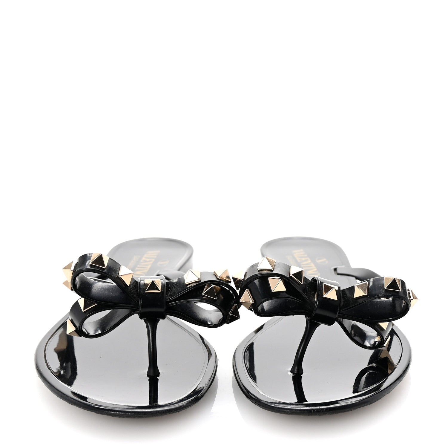 Valentino Garavani PVC Jelly Rockstud Bow Thong Sandals 38 Black 3 of 9