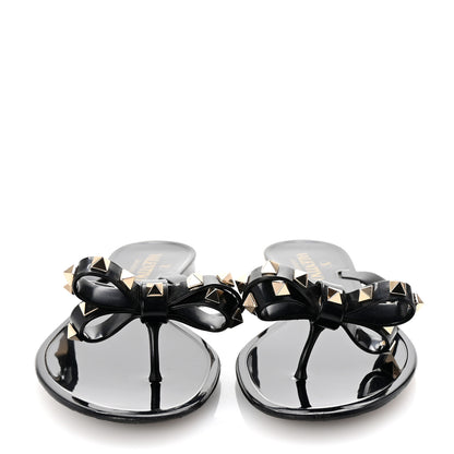 Valentino Garavani PVC Jelly Rockstud Bow Thong Sandals 38 Black 3 of 9