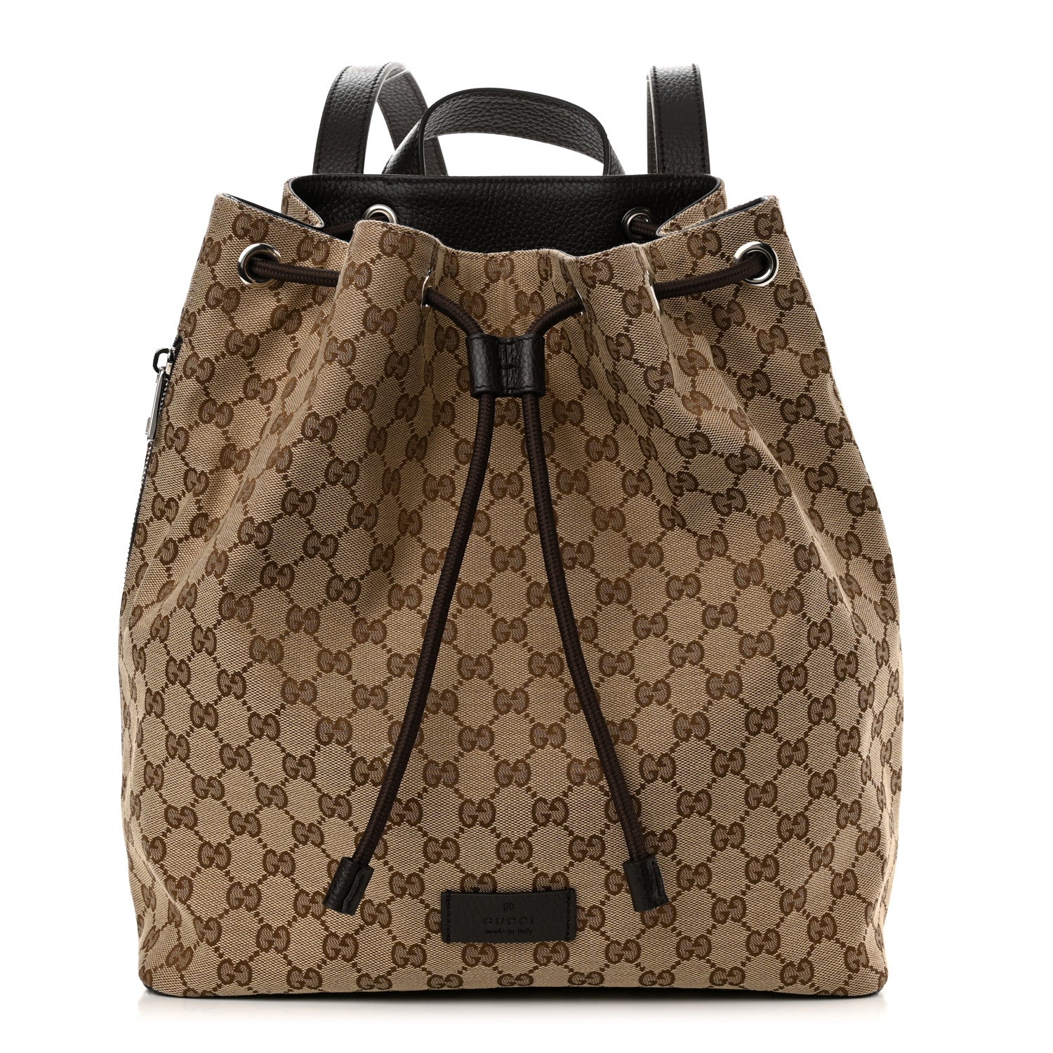 Gucci Monogram Dollar Calfskin O Drawstring Backpack Beige Ebony Testa di Moro Dark Chocolate 1 of 10