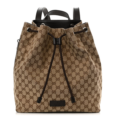 Gucci Monogram Dollar Calfskin O Drawstring Backpack Beige Ebony Testa di Moro Dark Chocolate 1 of 10