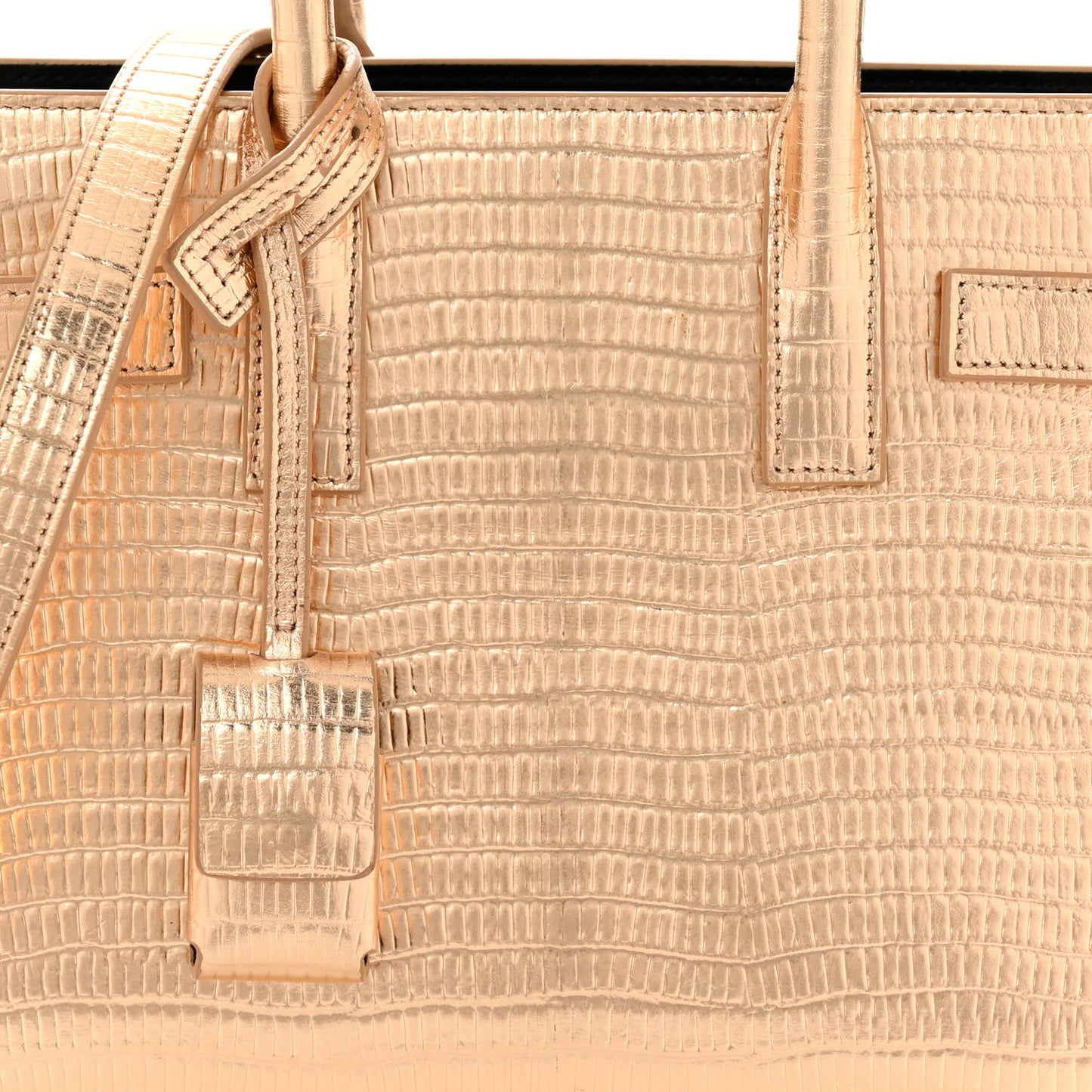 Metallic Calfskin Lizard Embossed Nano Sac De Jour Gold