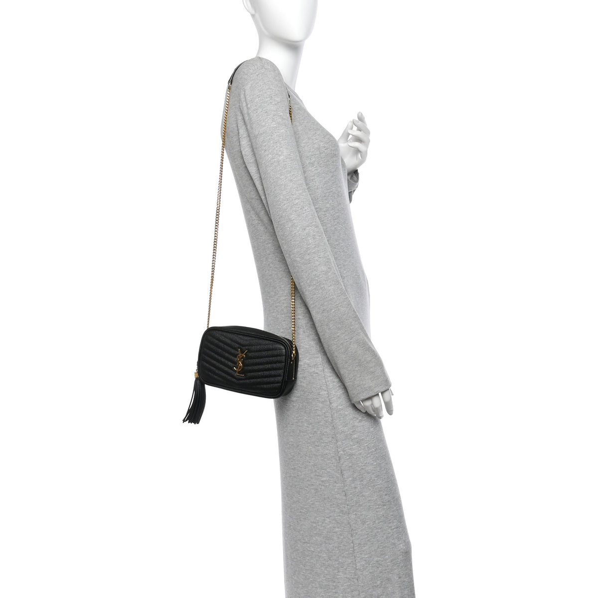 Saint Laurent Grain De Poudre Matelasse Monogram Mini Lou Camera Bag Black 2 of 9