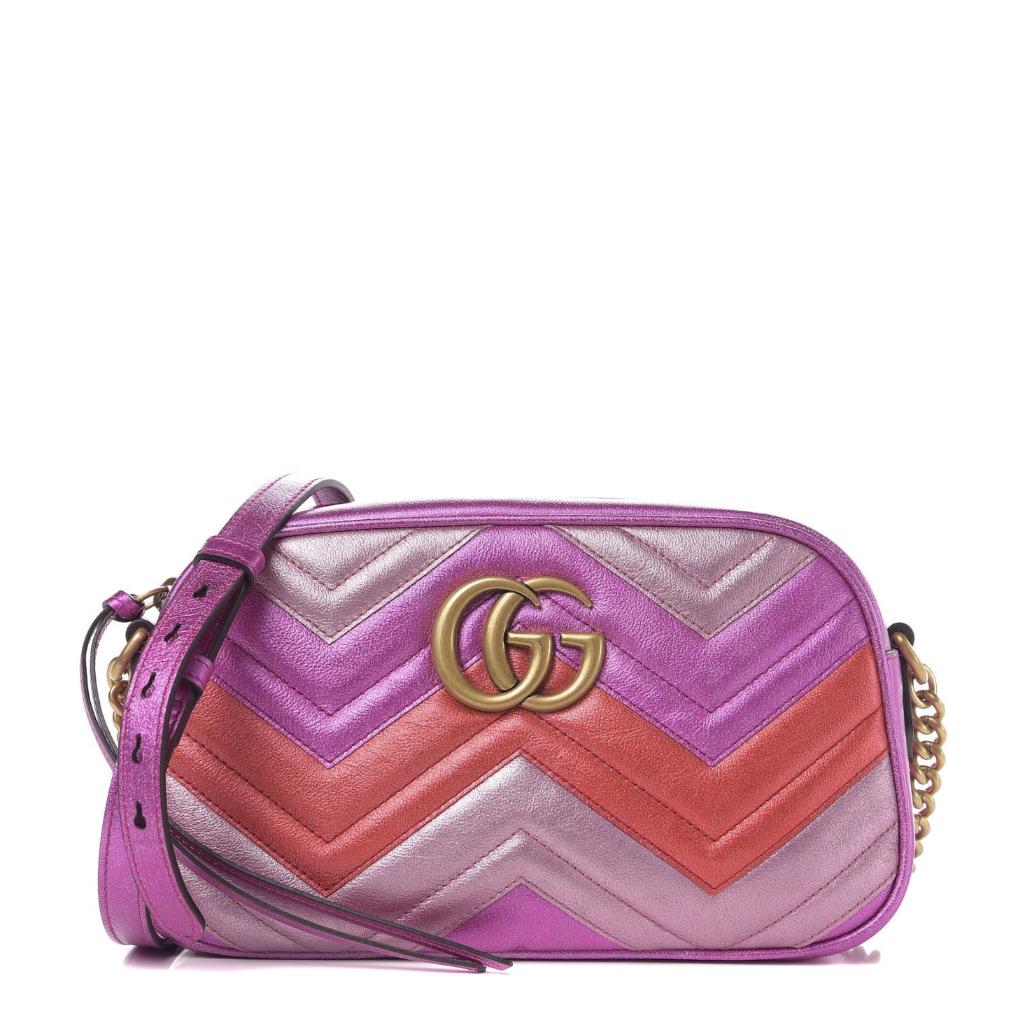Laminated Nappa Matelasse Small GG Marmont Chain Shoulder Bag Fuxia Rosso Rosa