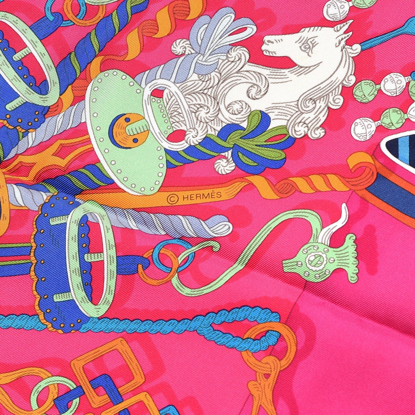 Silk Bouquets Sellier Scarf 90 Rouge Fuchsia Bleu