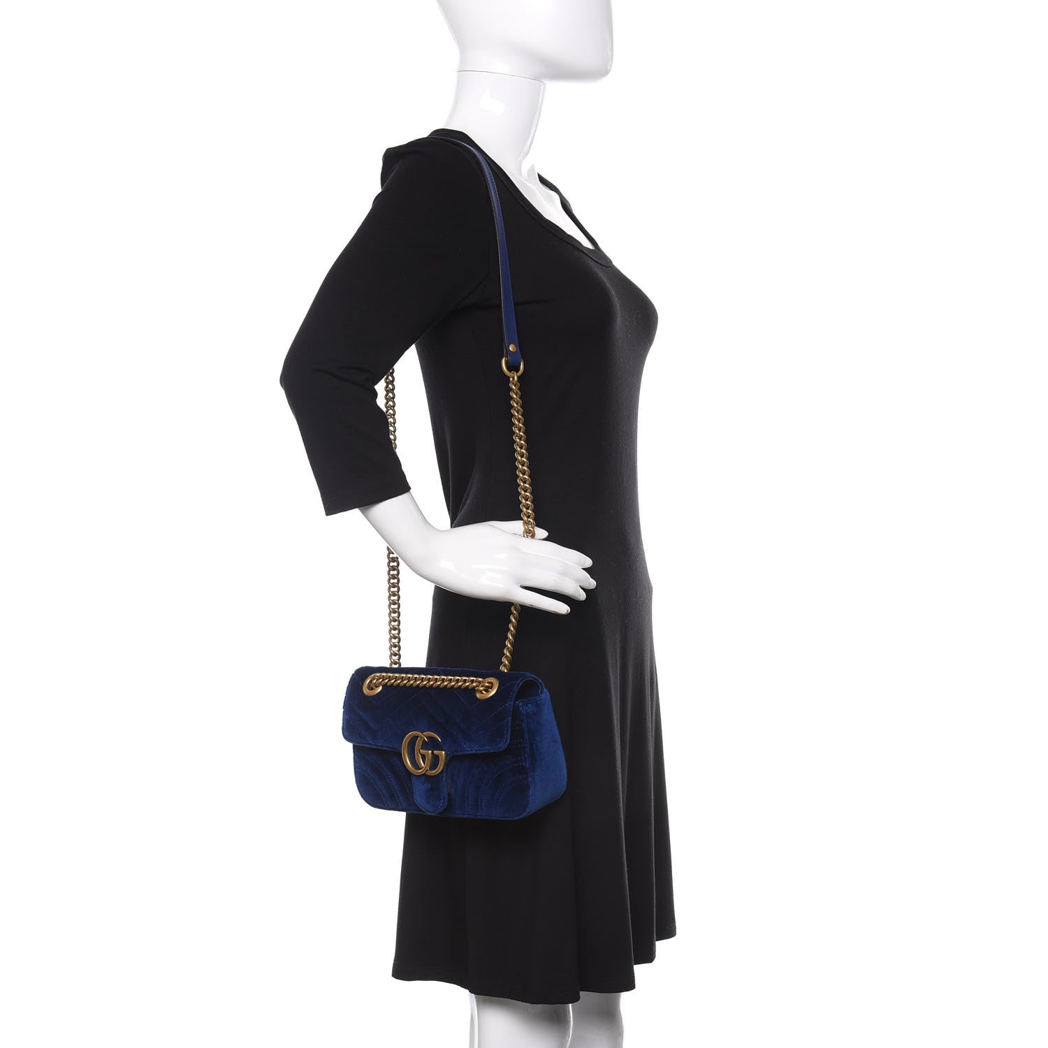Gucci Velvet Matelasse Mini GG Marmont Shoulder Bag Cobalt Blue 2 of 10