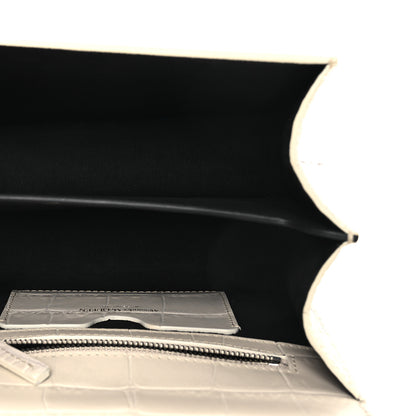 Alexander McQueen Calfskin Crocodile Embossed Jeweled Shoulder Bag White 8 of 19