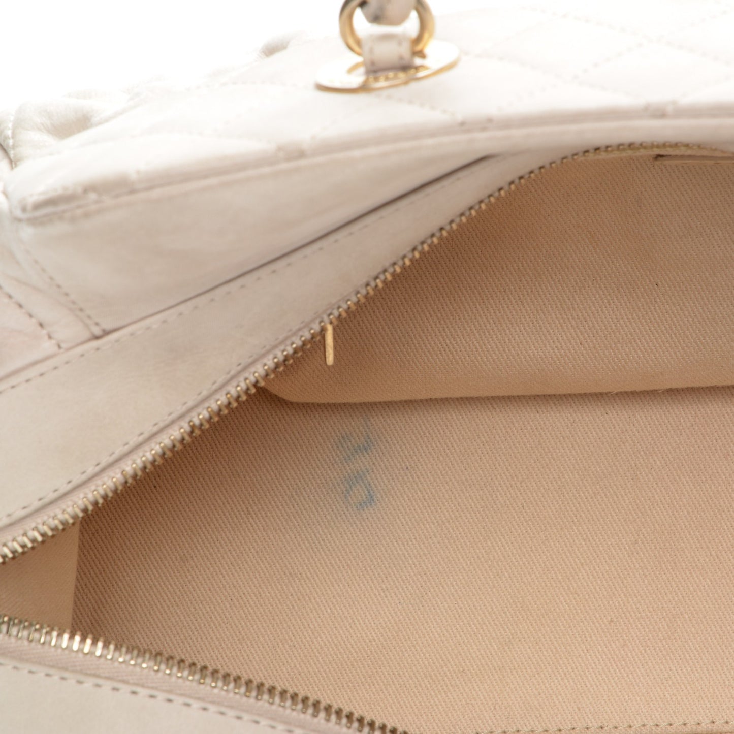 Iridescent Calfskin Chic Quilt Bowling Bag White