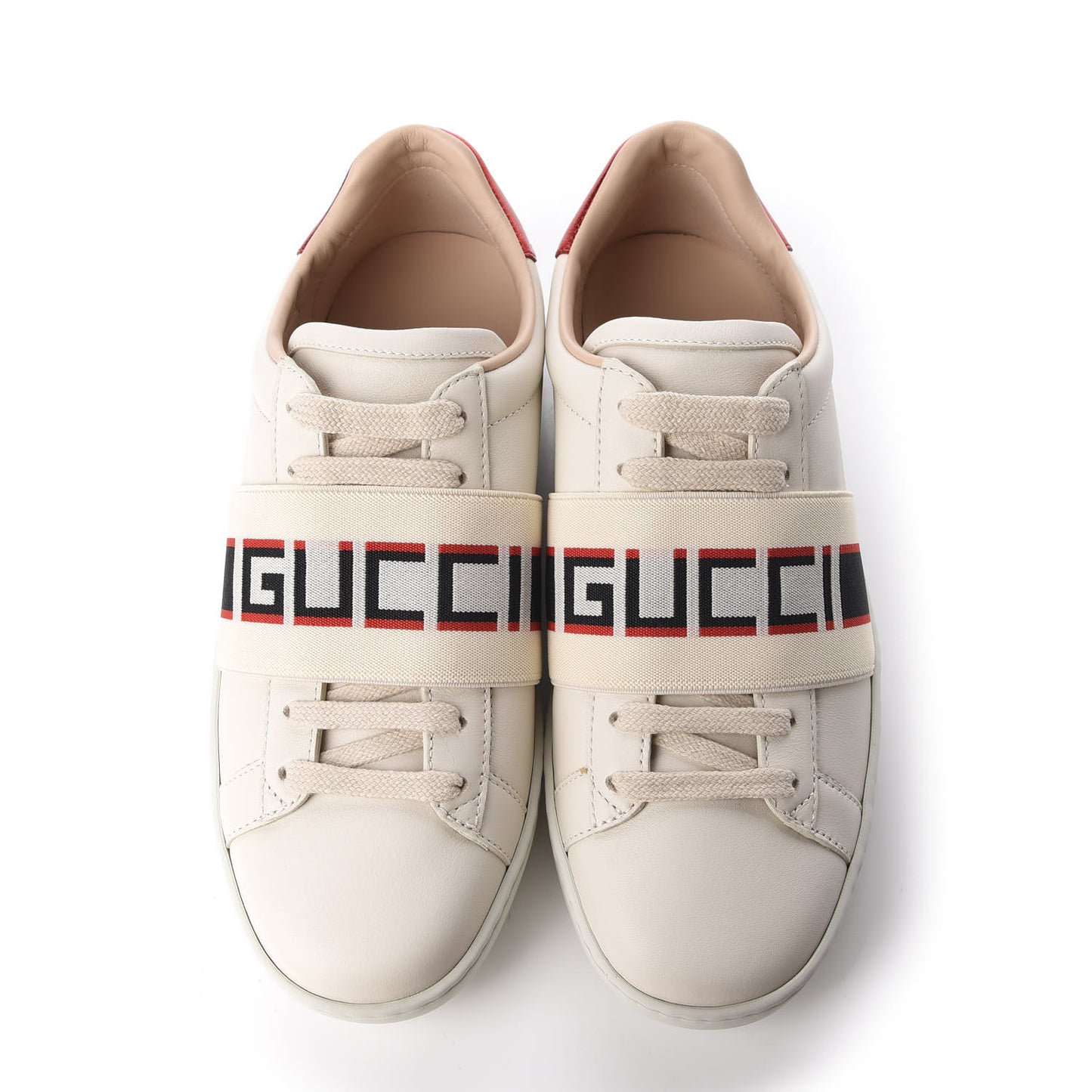 Calfskin Stripe Womens New Ace Sneakers 35 New Mystic White Ecru Red Flame