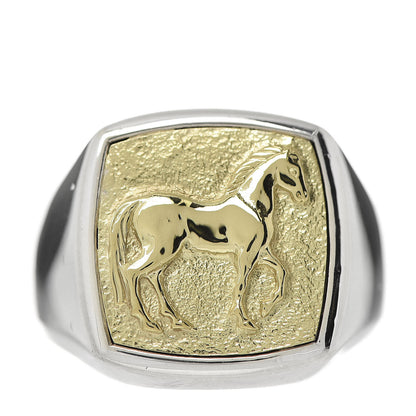 David Yurman Sterling Silver 18K Yellow Gold Petrvs Horse Signet Ring 52 6 1 of 5