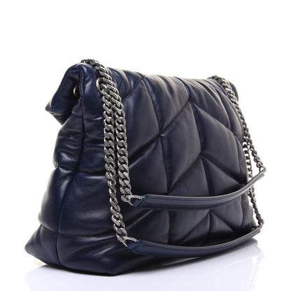 Saint Laurent Lambskin Quilted Small Loulou Puffer Monogram Chain Satchel Navy 3 of 24