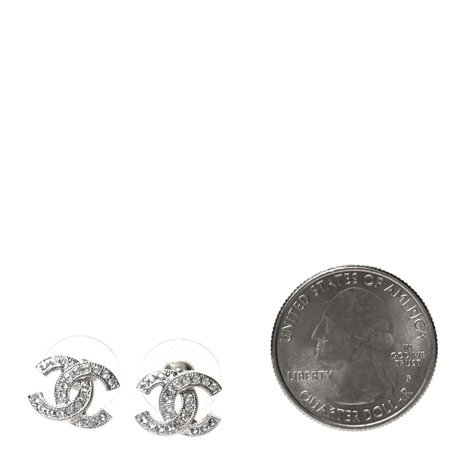 Chanel Crystal Mini Timeless CC Earrings Silver 2 of 5