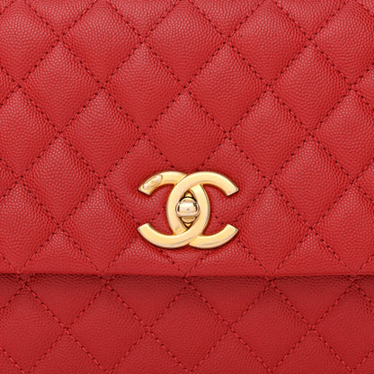 Chanel Caviar Quilted Small Coco Handle Flap Red 8 of 10