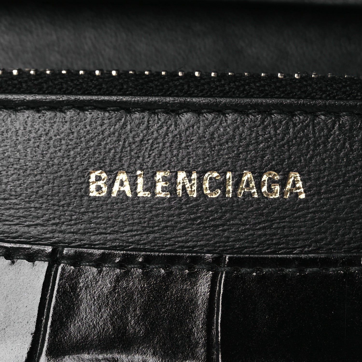 Balenciaga Shiny Calfskin Logo Crocodile Embossed Ville Wallet on Chain Black 6 of 13