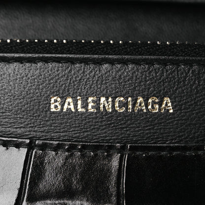 Balenciaga Shiny Calfskin Logo Crocodile Embossed Ville Wallet on Chain Black 6 of 13