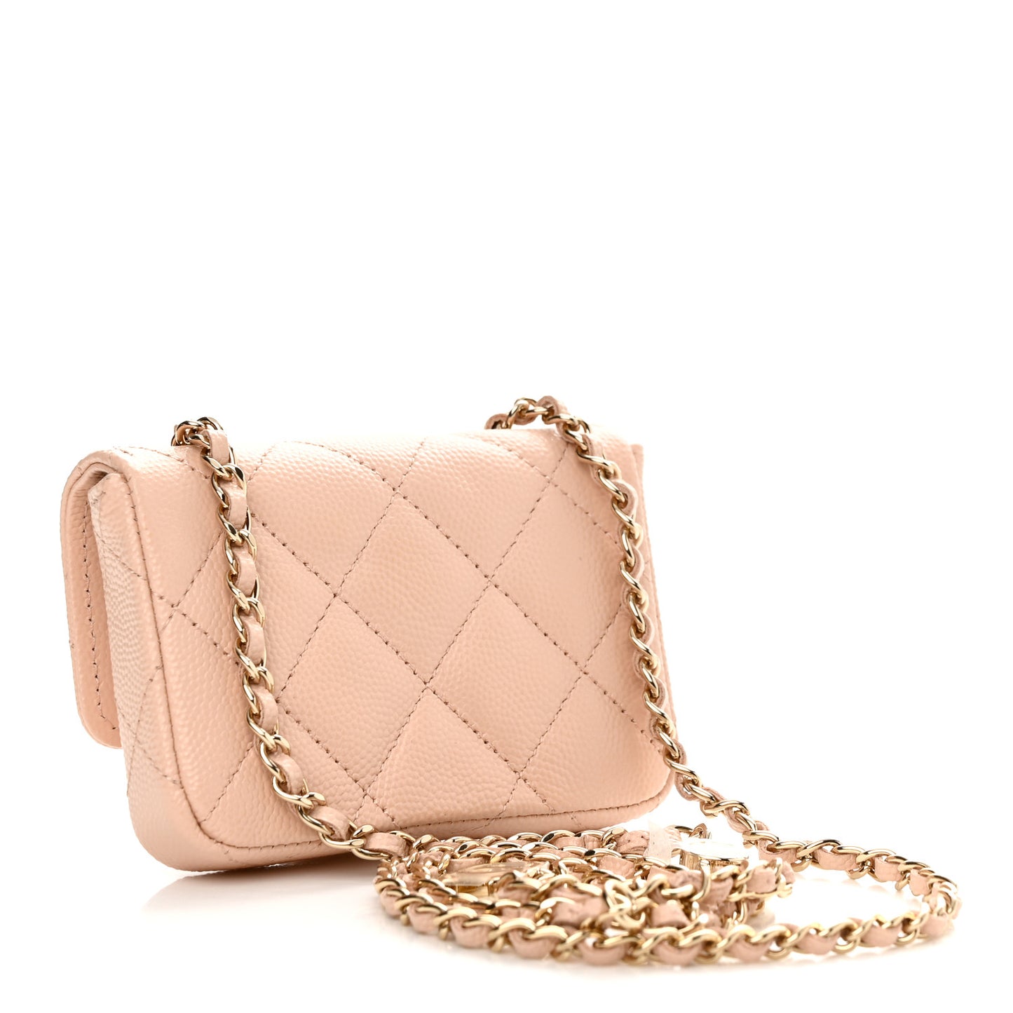 Caviar Quilted Mini Chain Belt Bag Light Beige