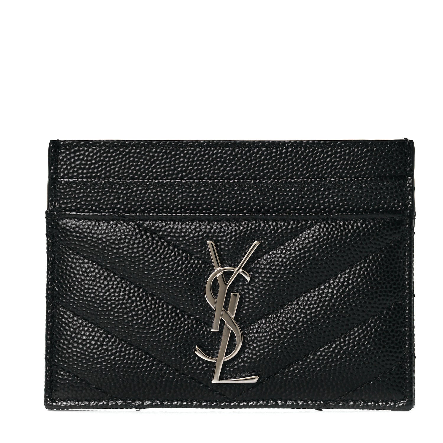 Saint Laurent Grain De Poudre Matelasse Chevron Monogram Credit Card Case Black 1 of 7