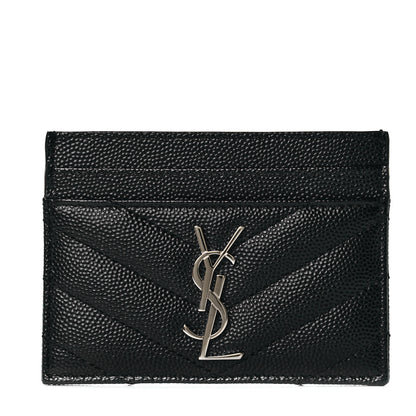 Saint Laurent Grain De Poudre Matelasse Chevron Monogram Credit Card Case Black 1 of 7