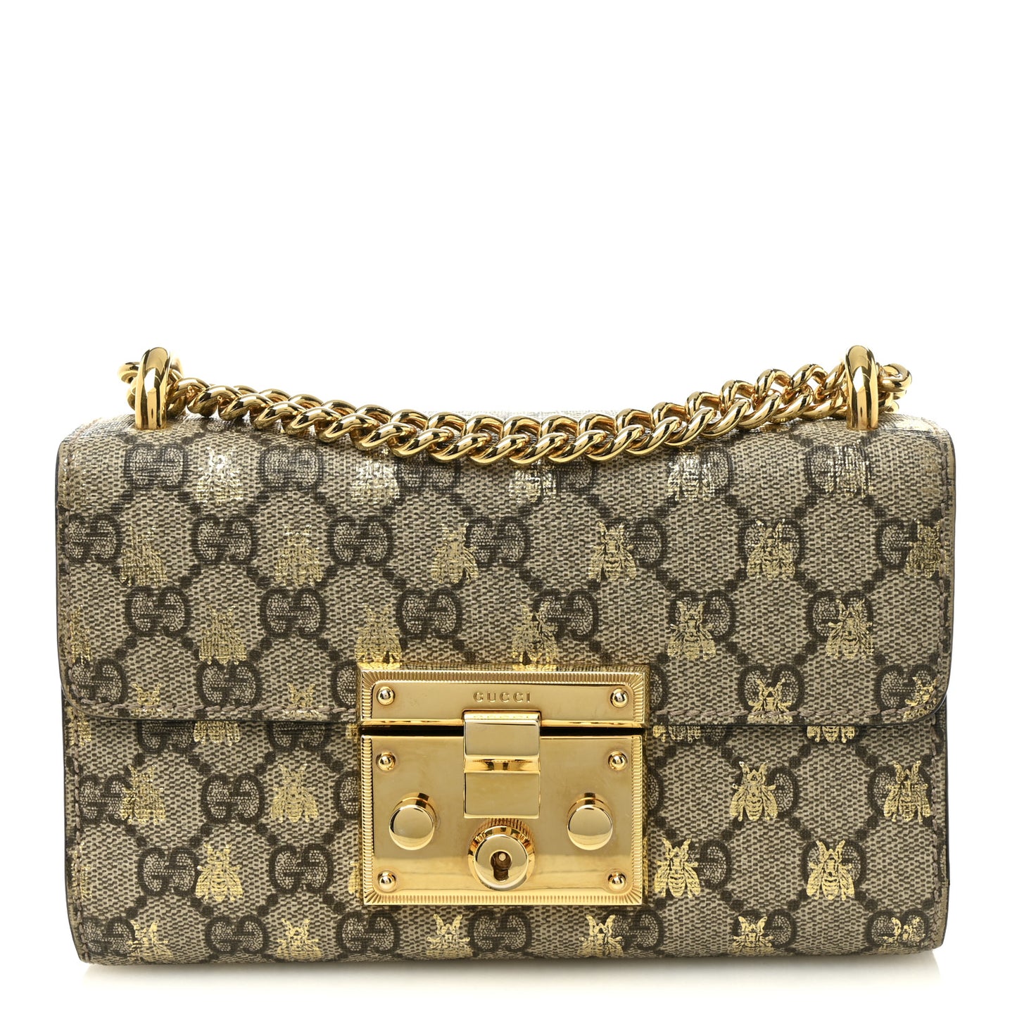 GG Supreme Monogram Bees Small Padlock Shoulder Bag Black