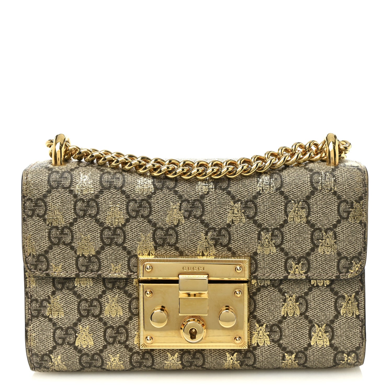 Gucci GG Supreme Monogram Bees Small Padlock Shoulder Bag Black 1 of 10