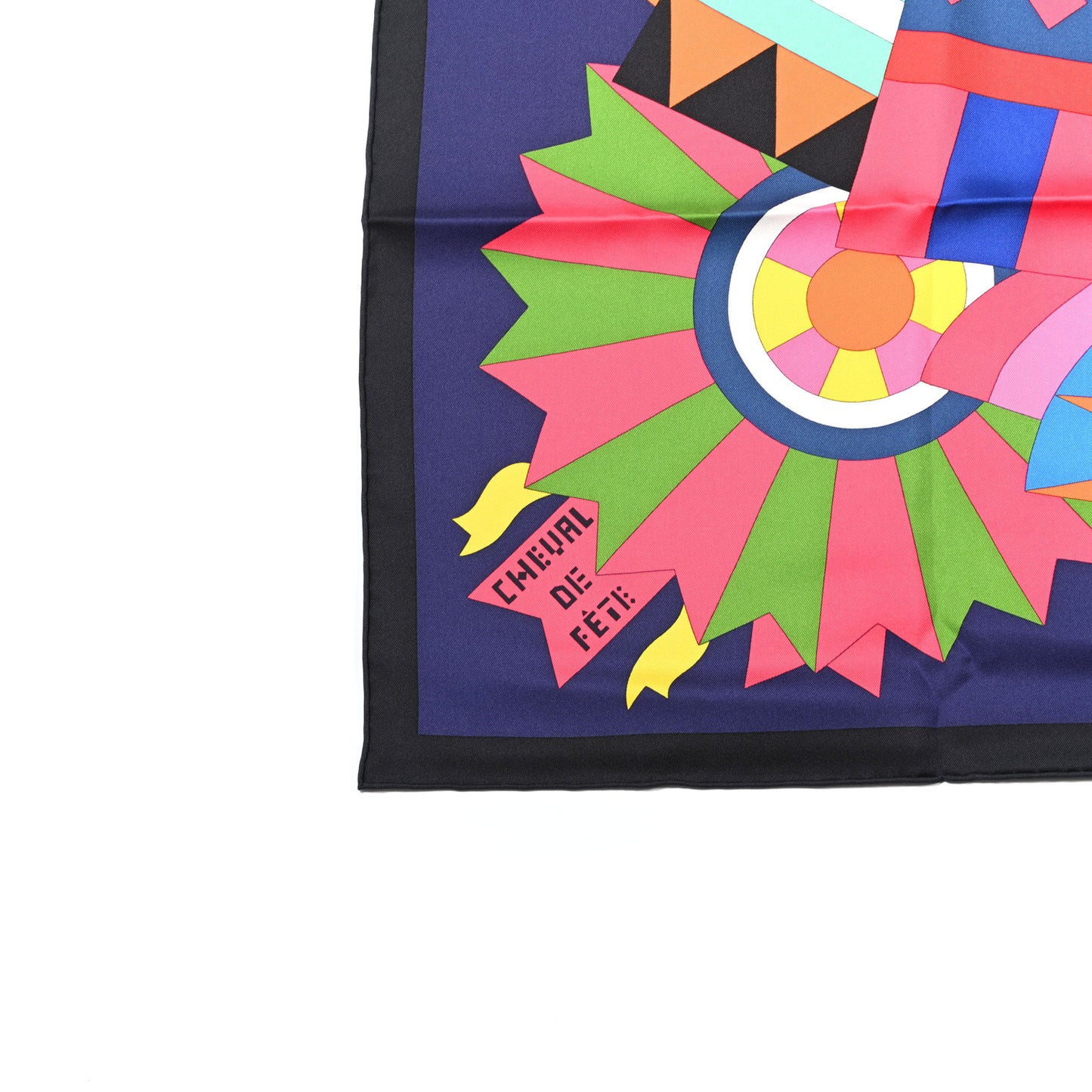 Silk Cheval De Fete Scarf 90 Indigo Jaune Vif Multicolor