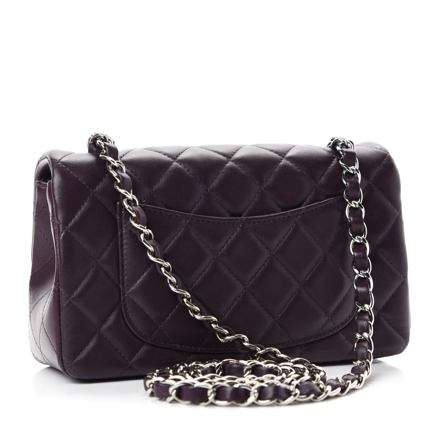 Lambskin Quilted Mini Rectangular Flap Dark Purple