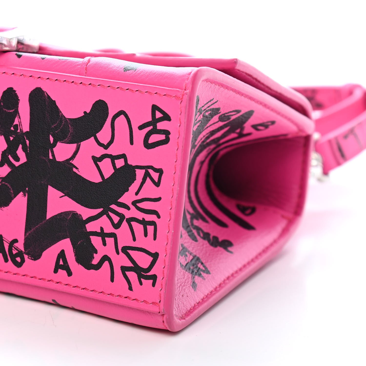 Balenciaga Smooth Calfskin Graffiti Hourglass Top Handle Bag XS