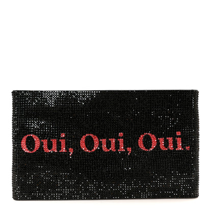 Judith Leiber Satin Crystal Oui Oui Pouch Silver Jet Multicolor 1 of 9