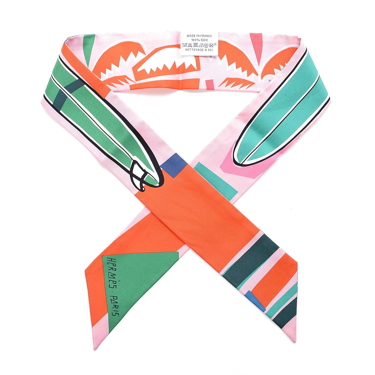 Hermes Silk Sea Surf and Fun Twilly Rose Vermillon Menthol 1 of 4